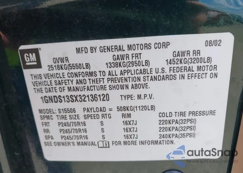 2003 Chevrolet Trailblazer z USA, uszkodzony, nr VIN 1GNDS13SX32136120